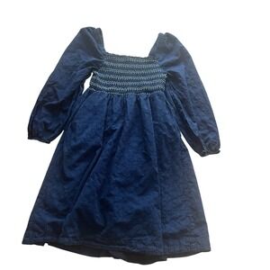 Draper James RSVP Size L Blue Dress Midi Babydoll Blue Navy Embroidered Pockets